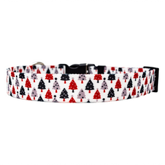 Black and Red Christmas Trees Dog Collar
