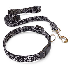 Matching Bandana Black Dog Collar and Leash