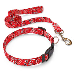 Matching Bandana Red Dog Collar and Leash