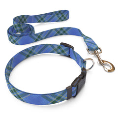 Matching Blue Kilt Plaid Dog Collar and Leash