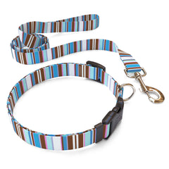 Matching Brown Stripes Dog Collar and Leash