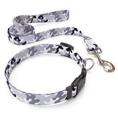 Matching Black and White Camo Dog Collar and Leash