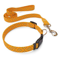 Matching Boho Cleo Orange Dog Collar and Leash