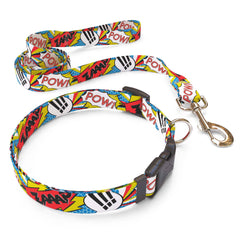 Matching Comic Print Dog Collar and Leash