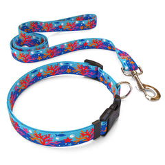 Matching Coral Reef Dog Collar and Leash