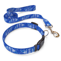 Matching Flaming Tiki Blue Dog Collar and Leash