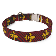 Fleur de Lis Red Sterling Premium Dog Collar