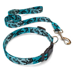 Matching Geckos Teal Dog Collar and Leash