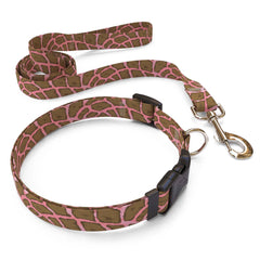 Matching Giraffe Print Pink Dog Collar and Leash