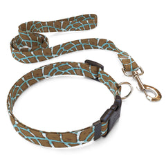 Matching Giraffe Print Teal Dog Collar and Leash