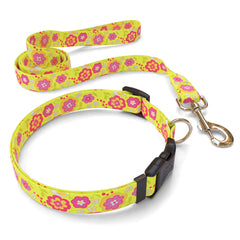 Matching Green Bouquet Dog Collar and Leash