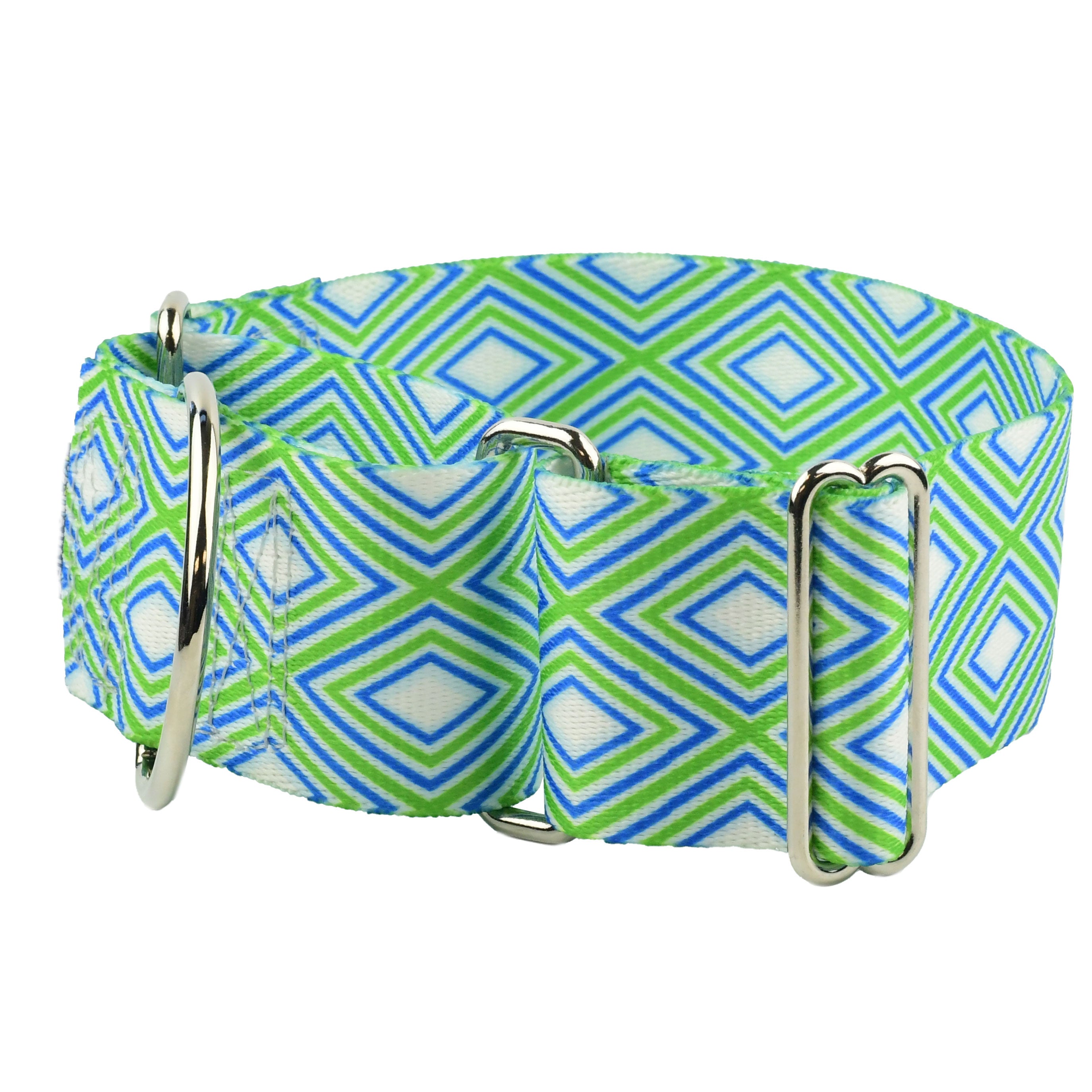 Green and Blue Geometric 2" Wide Martingale Dog Collar