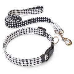 Matching Houndstooth White and Black Dog Collar and Leash