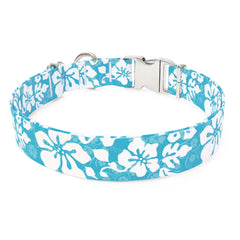 Island Floral Blue Sterling Premium Dog Collar