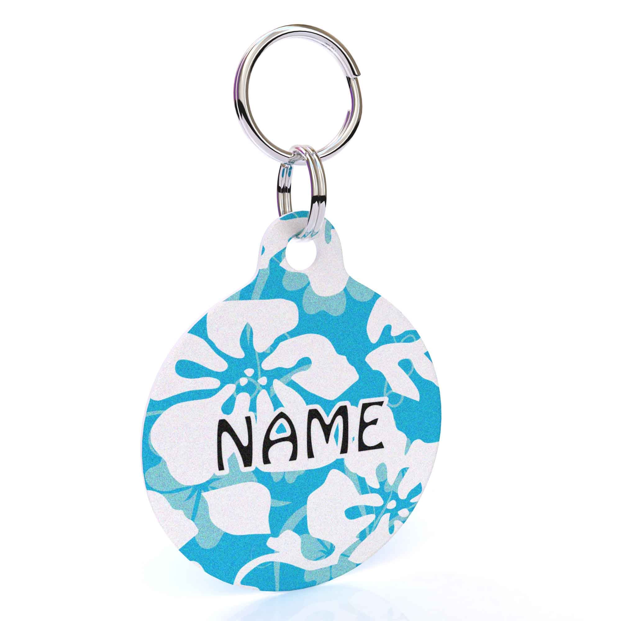 Island Floral Blue HD Dog ID Tag