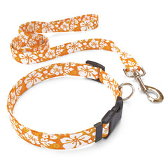 Matching Island Floral Orange Dog Collar and Leash