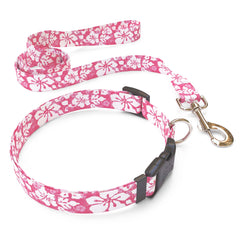 Matching Island Floral Pink Dog Collar and Leash