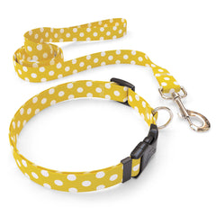 Matching Lemon Polka Dot Dog Collar and Leash