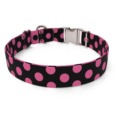 Pink and Black Polka Dot Sterling Premium Dog Collar