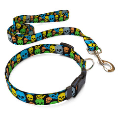 Matching Neon Skulls Dog Collar and Leash