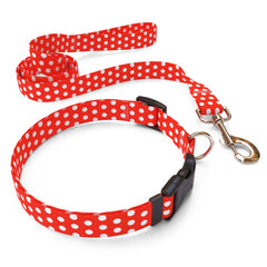 Matching New Red Polka Dot Dog Collar and Leash