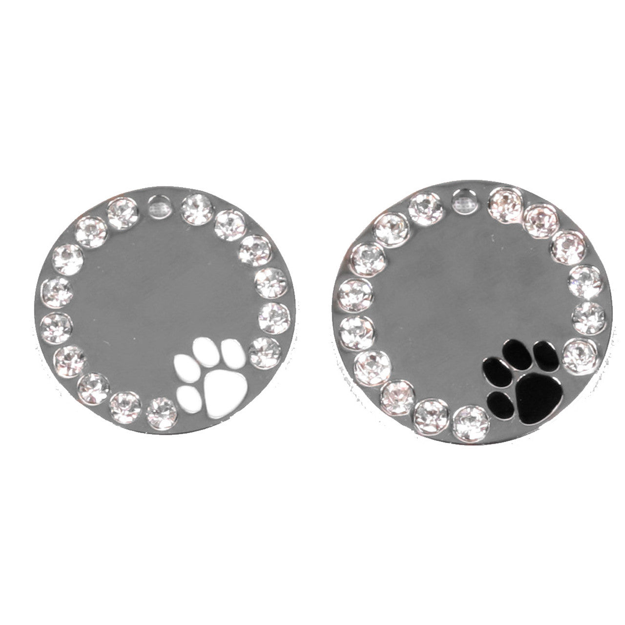 Pawprint and Crystal Engraved Dog ID Tag