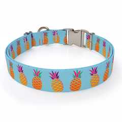 Pineapple Party Blue Dog Collar