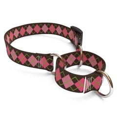 Pink Argyle Martingale Dog Collar