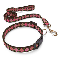 Matching Pink Argyle Dog Collar and Leash