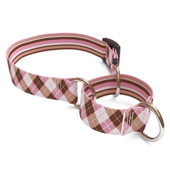 Pink and Brown Argyle Martingale Dog Collar