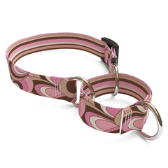 Pink and Brown Scallops with Stripes Martingale Dog Collar