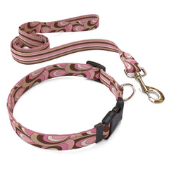 Matching Pink and Brown Scallops with Stripes Dog Collar and Leash