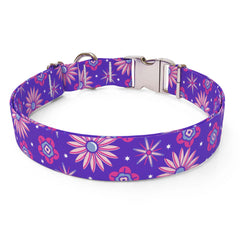 Purple Flowers Stelring Premium Dog Collar