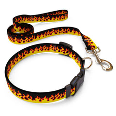 Matching Red Flames Dog Collar and Leash