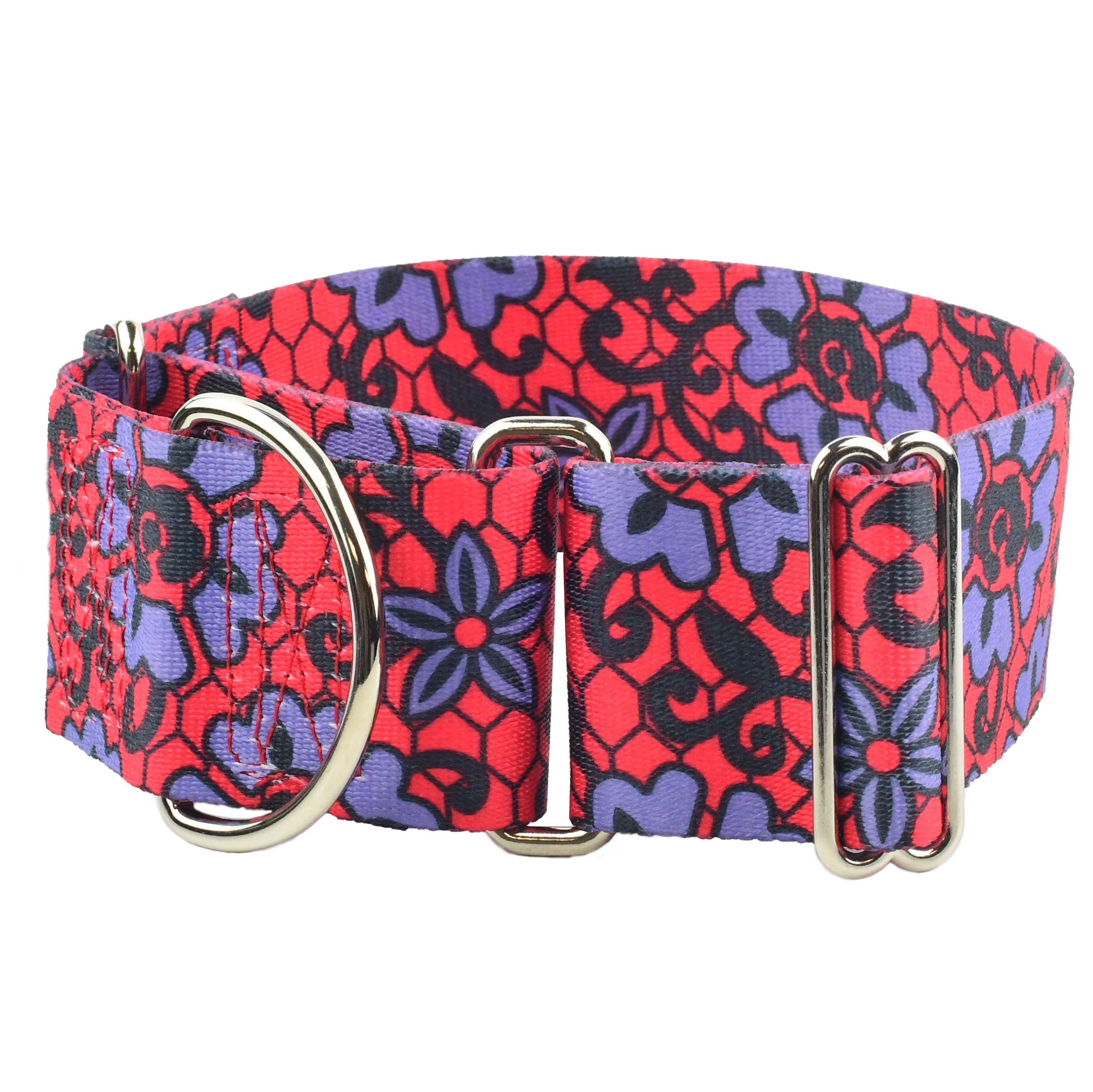 Red Lace Flowers 2" Wide Martingale Dog Collar