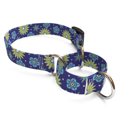 Teal Flowers Martingale Dog Collar