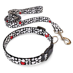 Matching White Hearts Dog Collar and Leash