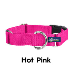 5/8" and 1" Hot Pink Nylon Buckle Martingale Dog Collar
