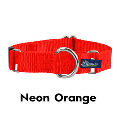 5/8" and 1" Neon Orange Nylon Martingale Dog Collar
