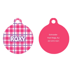 Preppy Plaid Pink HD Dog ID Tag