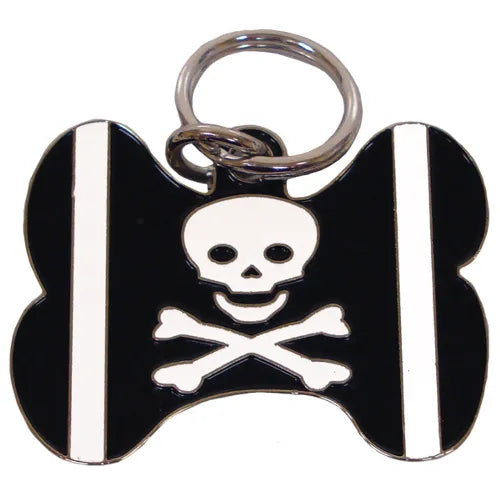 Black Skull & Crossbones Bone Shaped Engraved Dog ID Tag