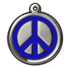 Royal Blue Peace Sign Dog ID Tag - With Engraving