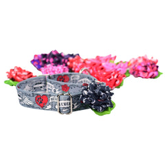 Collar Flower - Purple with Red Hearts