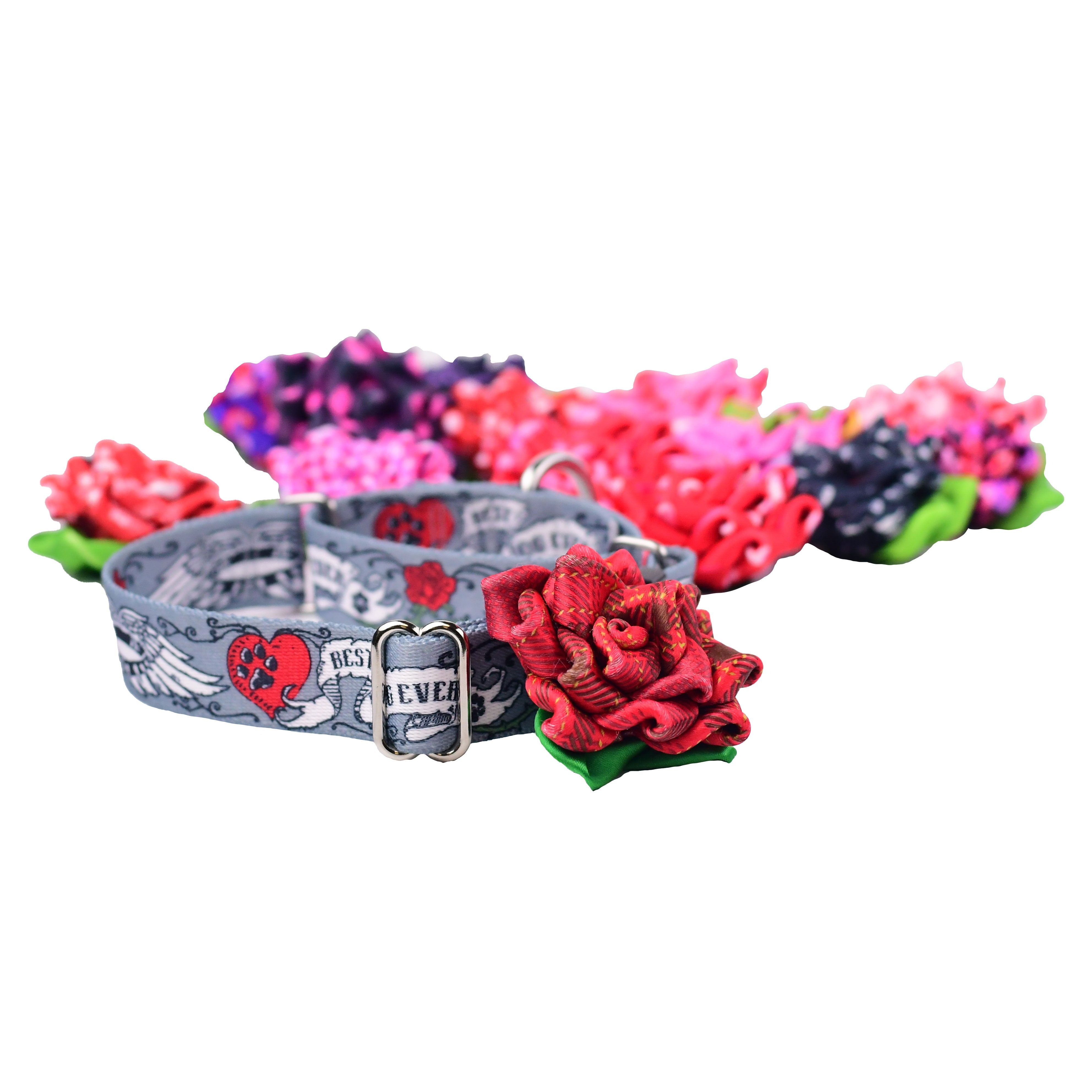 Collar Flower - Red with Hearts