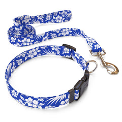 Matching Aloha Blue Dog Collar and Leash