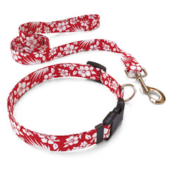 Matching Aloha Red Dog Collar and Leash