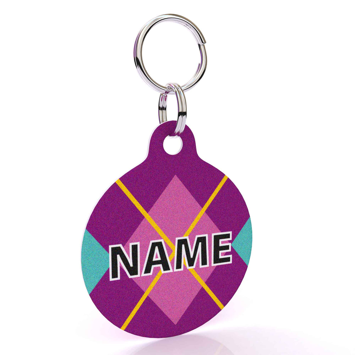 Purple Argyle Plaid HD Dog ID Tag