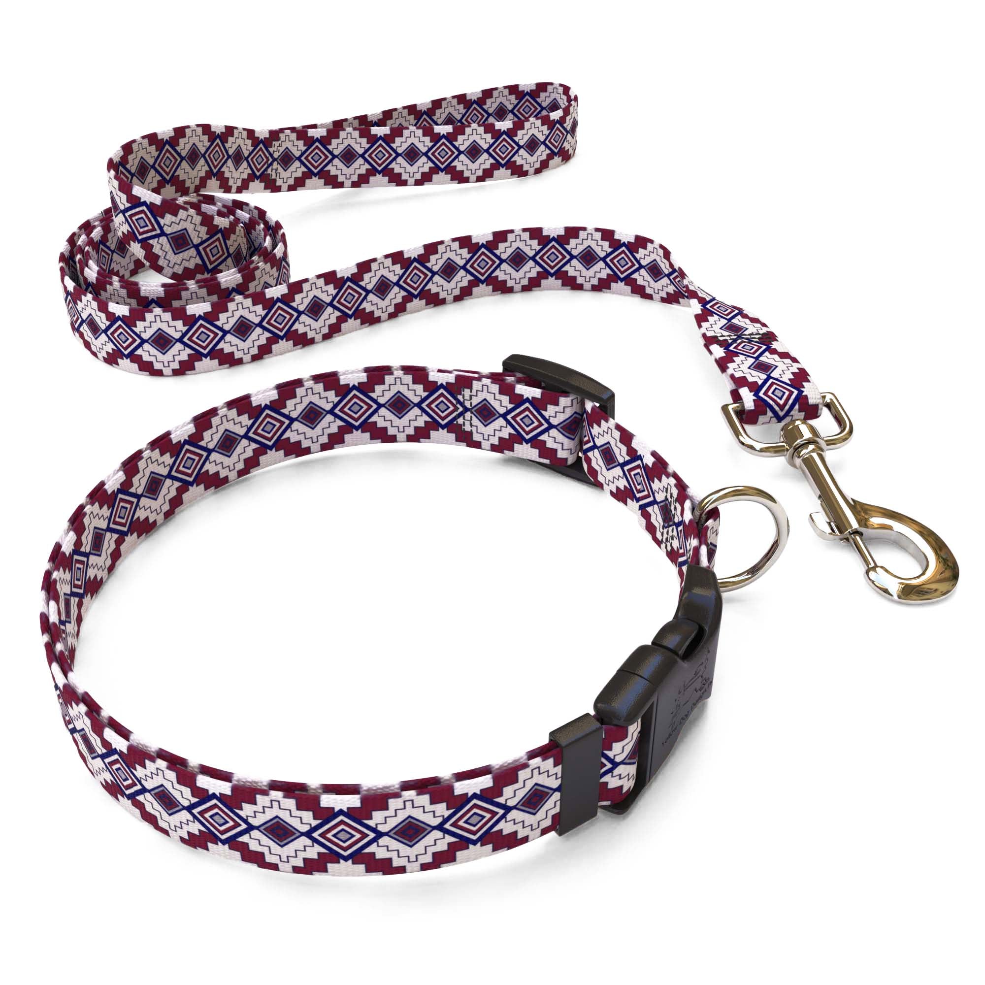 Matching Aztec Red Dog Collar and Leash