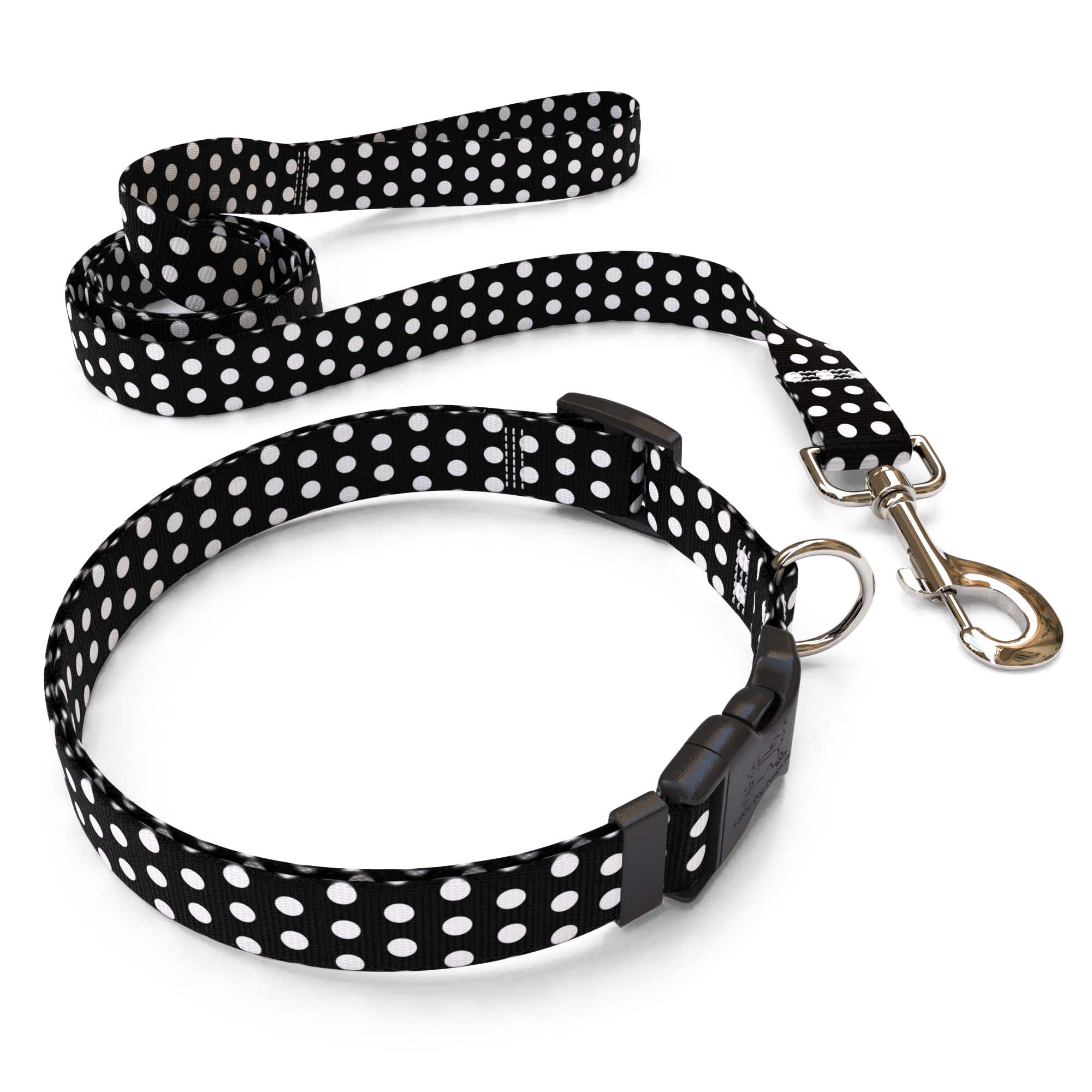 Matching Black Polka Dot Dog Collar and Leash