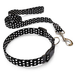 Matching Black Polka Dot Dog Collar and Leash